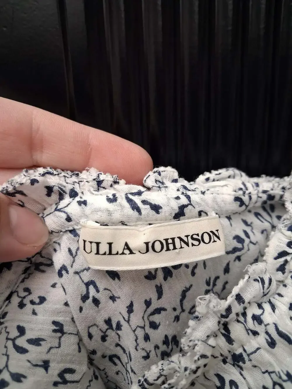 Ulla Johnson Alene Printed Ruffle One-Shoulder White Blue Blouse Top Size 6